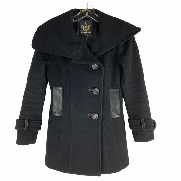 Mackage Wool Cashmere Leather Trim Short Coat Jacket Black Size XS - Picture 1 of 8